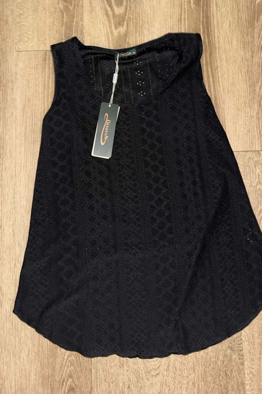 Ofeefan Black Knit Tank Top Size M Eyelet Pattern